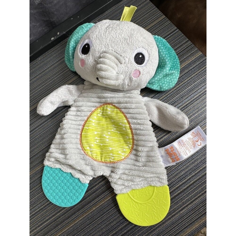 Bright Starts Crinkle Elephant Teether Plush Baby Toy 9.5" Grey Ribbed Lovey